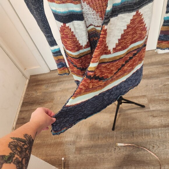 Mudd Southwestern Vibes Hooded Knit Cardigan Open Front Boho Cozy Fall Layers - Picture 5 of 14